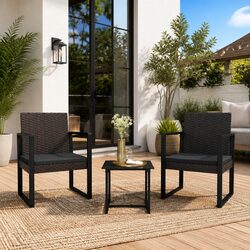 3 Piece Garden Lounge Set with Cushions Black Outdoor Seating Furniture Patio