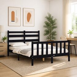 Your Perfect Black Bed Frame 135x190 cm Made of Pine