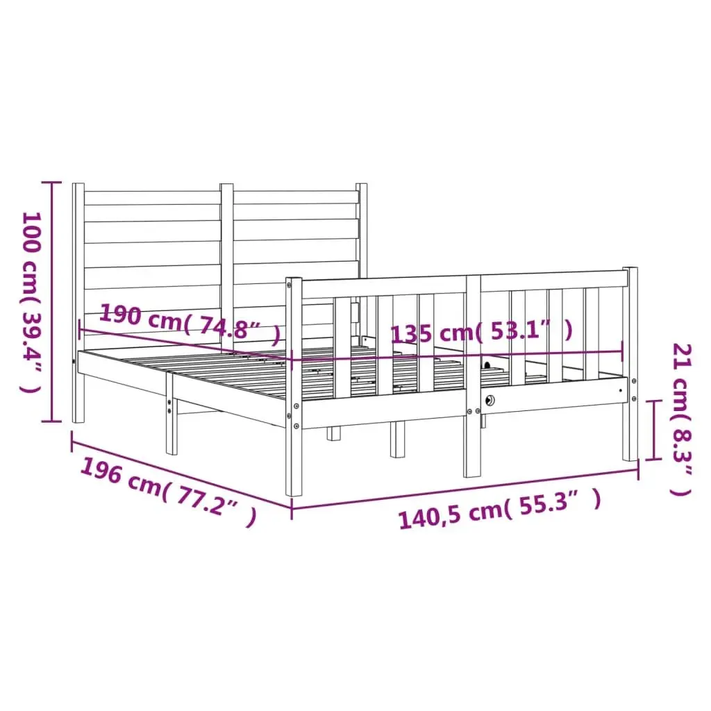 Black Bed Frame 135x190 cm Made of Pine