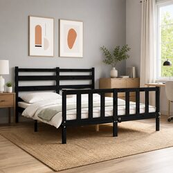 Create Comfort with a Black Solid Wood Pine Bed Frame 150x200 cm