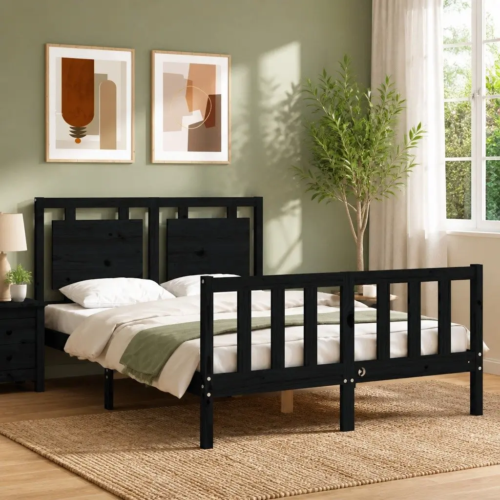 Black Solid Wood Bed Frame