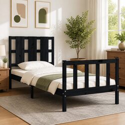 Your Cozy Solid Pine Bed Frame 90x190 cm in Black