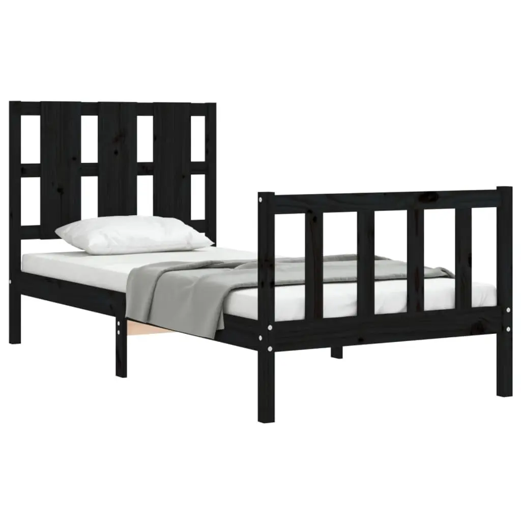 Pine Wood Bed Frame Black 90x190 cm Durable Bedroom Furniture with Plywood Slats