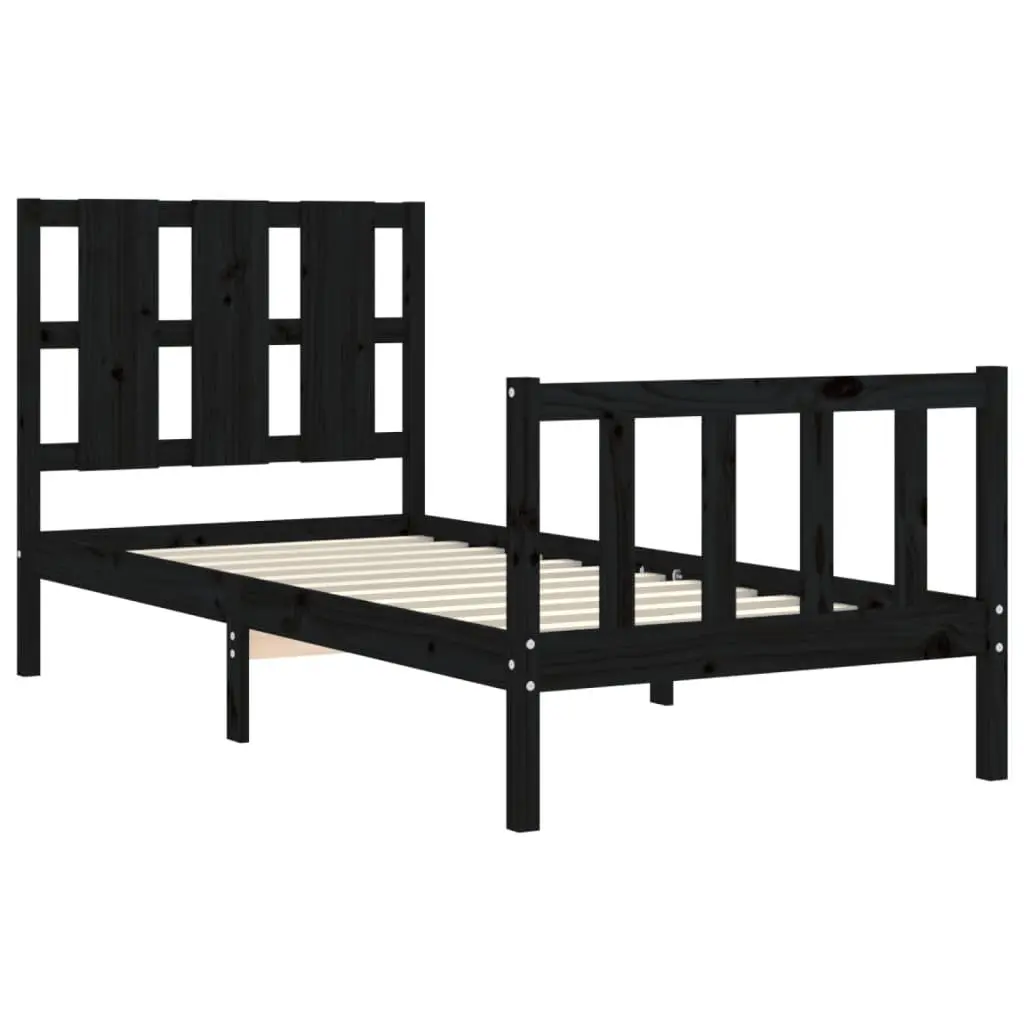 Pine Wood Bed Frame Black 90x190 cm Durable Bedroom Furniture with Plywood Slats