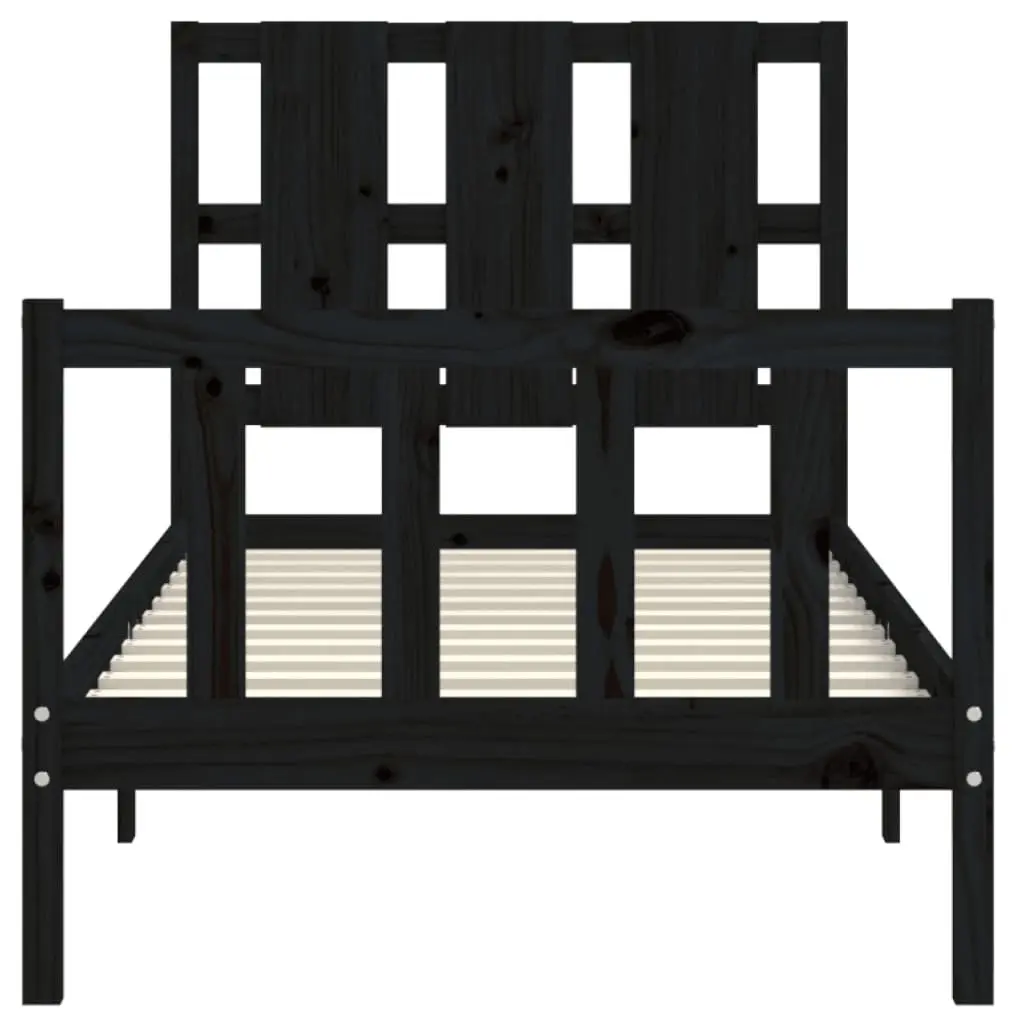 Pine Wood Bed Frame Black 90x190 cm Durable Bedroom Furniture with Plywood Slats