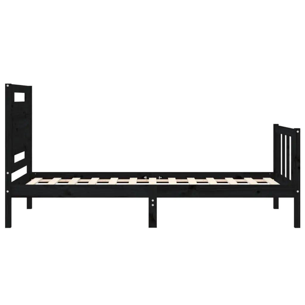 Pine Wood Bed Frame Black 90x190 cm Durable Bedroom Furniture with Plywood Slats