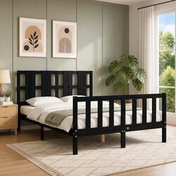 Your Cozy Black Bed Frame 135x190 cm in Solid Pine