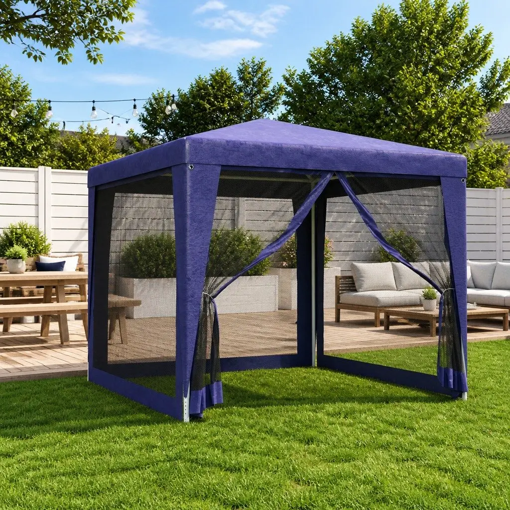 Party Tent Blue 2.5x2.5m Outdoor Gazebo with Mesh Sidewalls