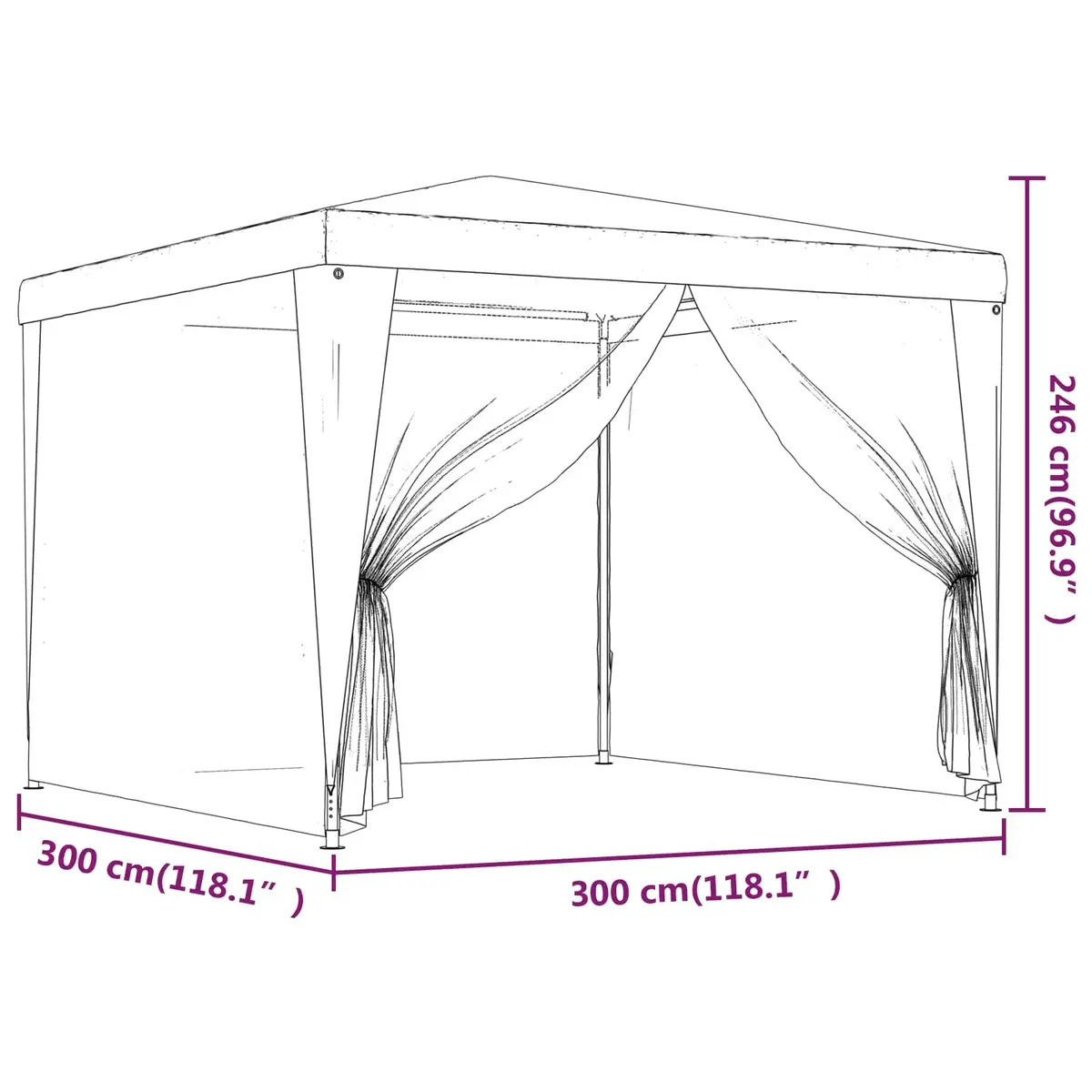 Party Tent Blue 3x3m Outdoor Gazebo Canopy Pavilion with Mesh Sidewalls