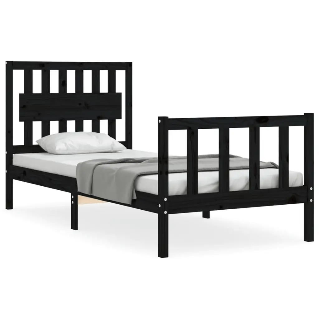 Black Bed Frame 90x190 cm in Solid Pine