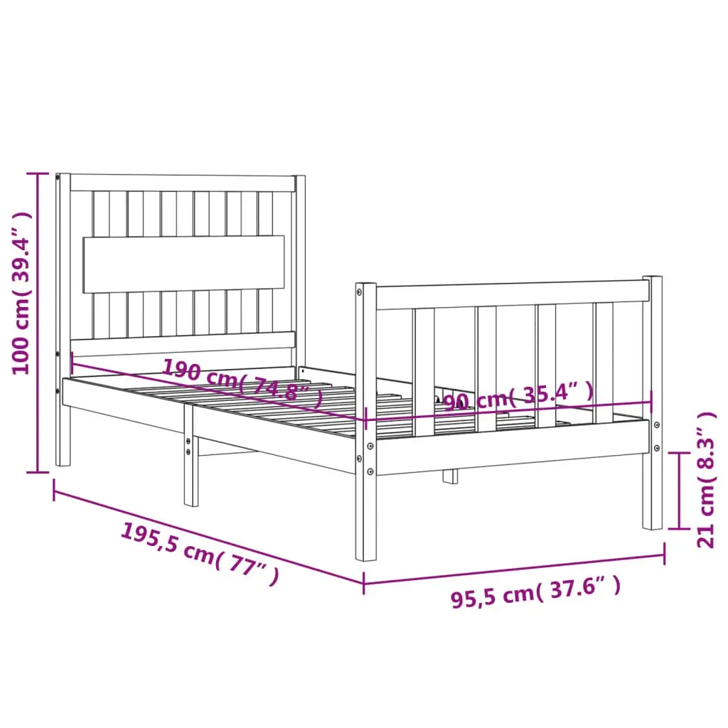 Black Bed Frame 90x190 cm in Solid Pine