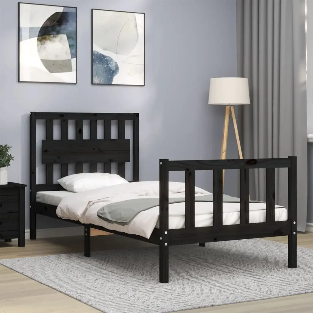 Black Bed Frame 90x190 cm in Solid Pine