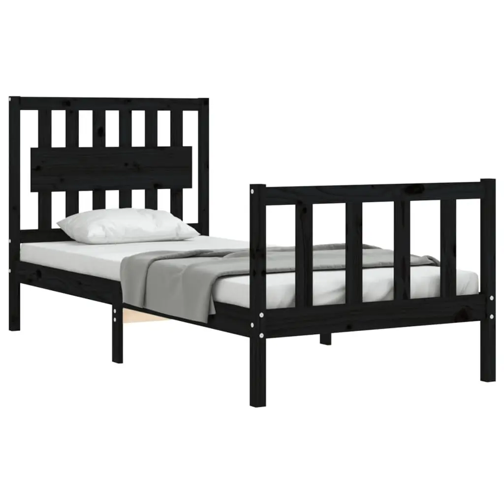 Black Bed Frame 90x190 cm in Solid Pine