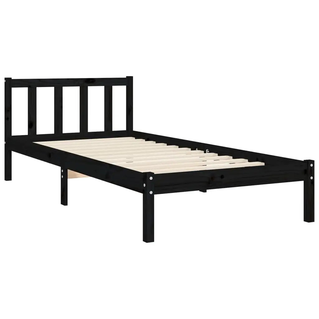 Black Bed Frame 90x190 cm in Solid Pine