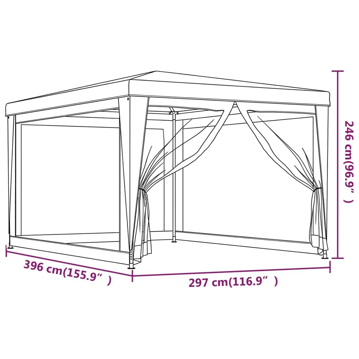 Party Tent Gazebo Blue 3x4m Outdoor Canopy with Mesh Sidewalls