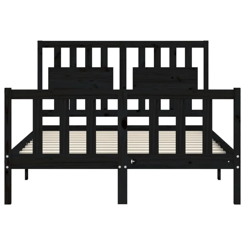 Solid Wood Pine Bed Frame 135x190 cm Black Wooden Bed with Headboard Footboard