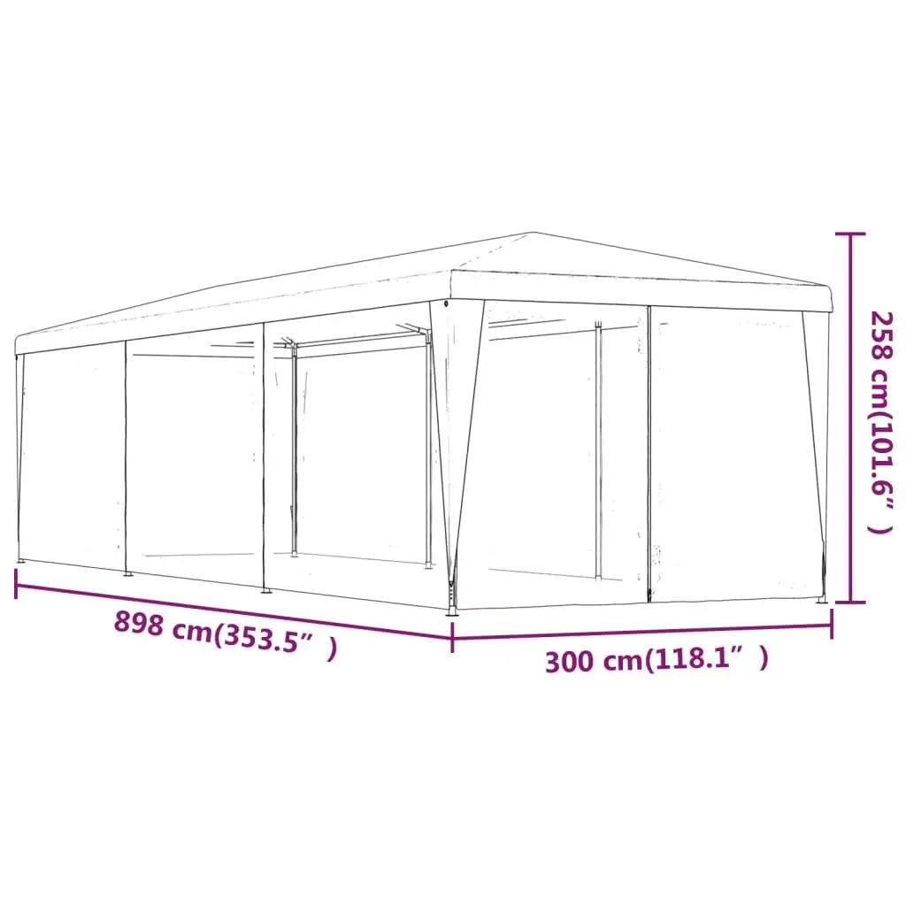 Party Tent Outdoor Pavilion Gazebo 3x9m with 8 Mesh Sidewalls for Events Garden
