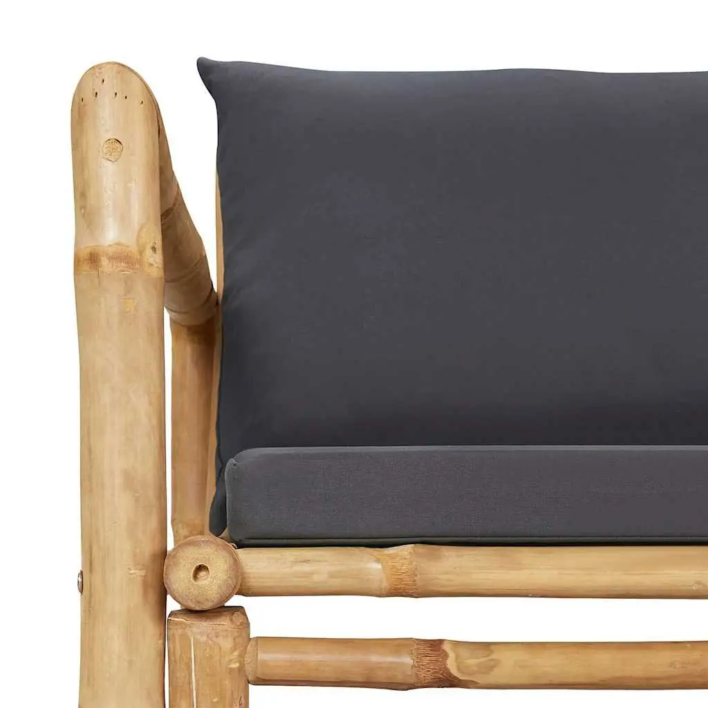 Bamboo Garden Lounge Set Slatted Seating with Grey Cushions 2 Piece