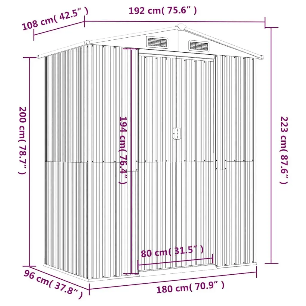 Garden Shed Dark Brown Galvanised Steel 192x108x223cm