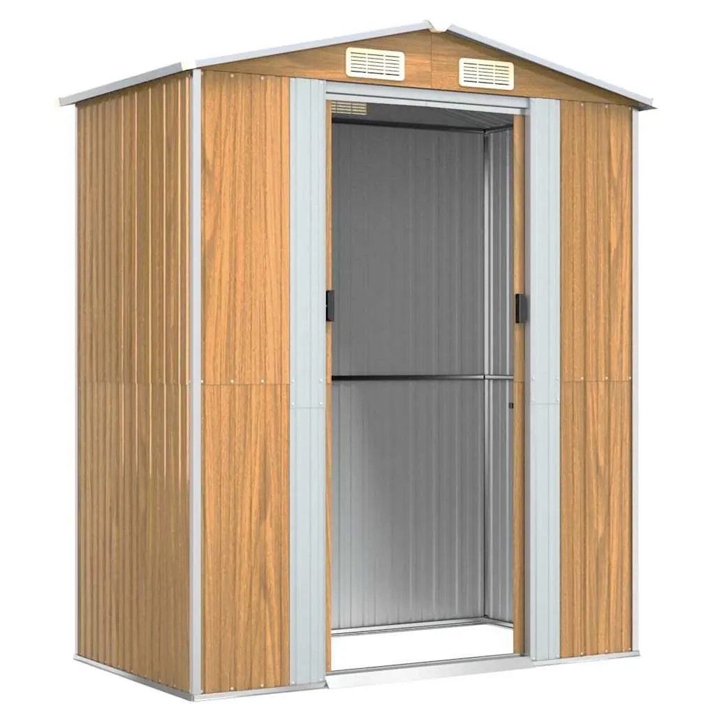 Garden Shed Outdoor Storage Light Brown Galvanised Steel Tool Equipment House