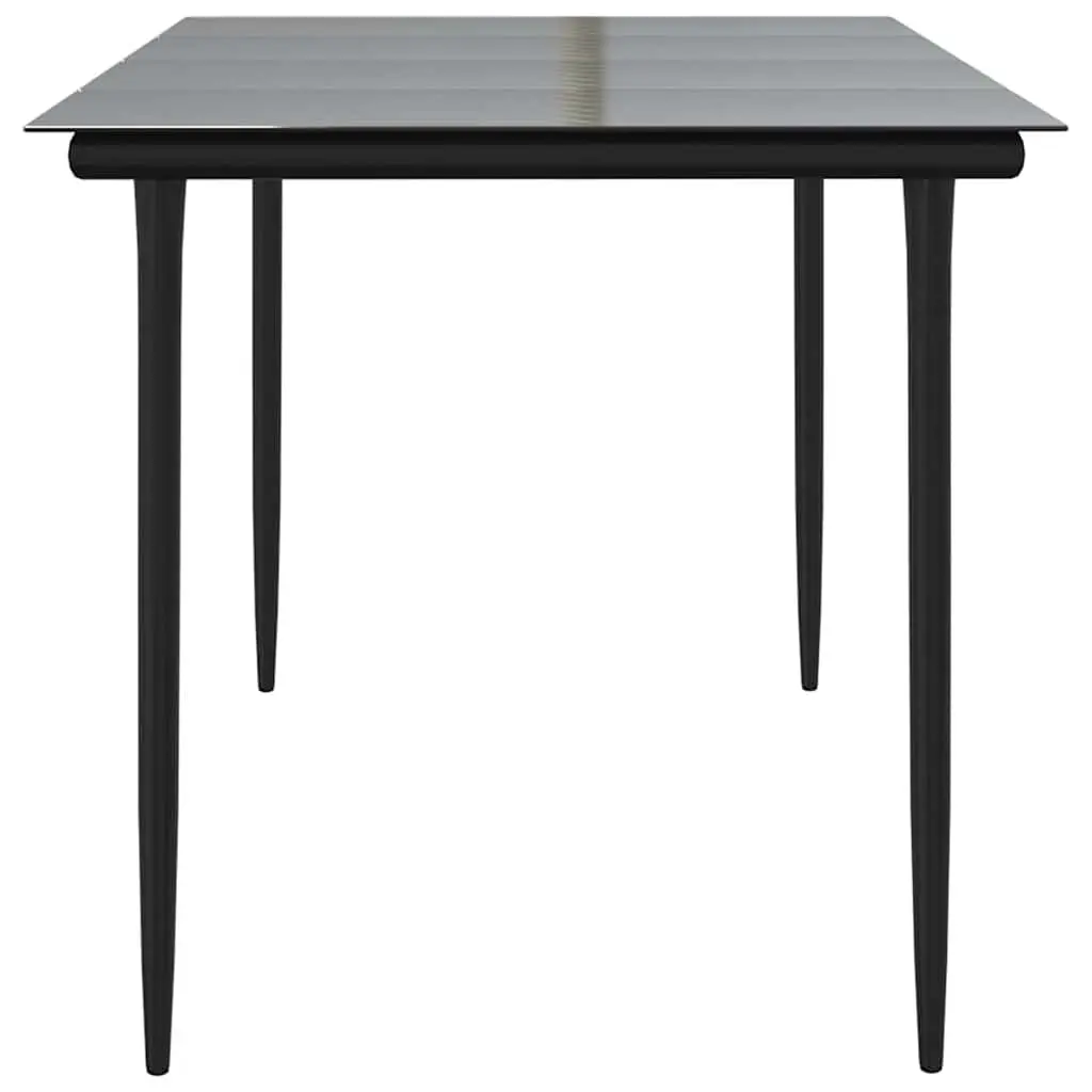 Garden Dining Table Black Steel Tempered Glass 160x80x74cm