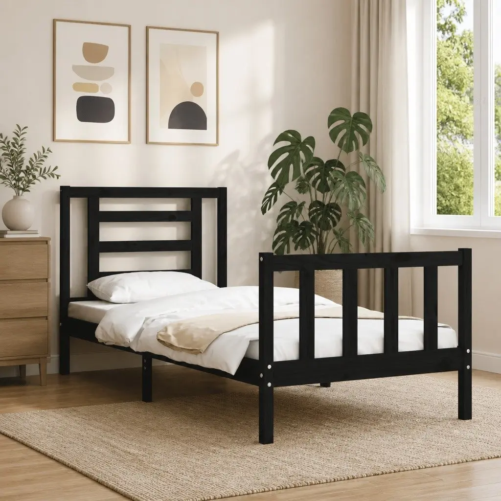Bed Frame Solid Wood Pine Black 90x190 cm