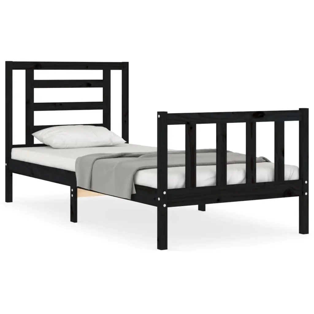 Bed Frame Solid Wood Pine Black 90x190 cm