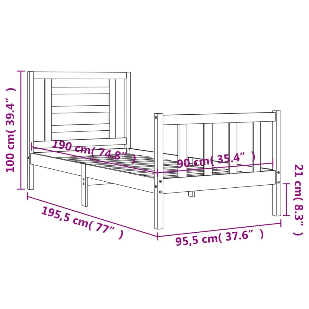Bed Frame Solid Wood Pine Black 90x190 cm