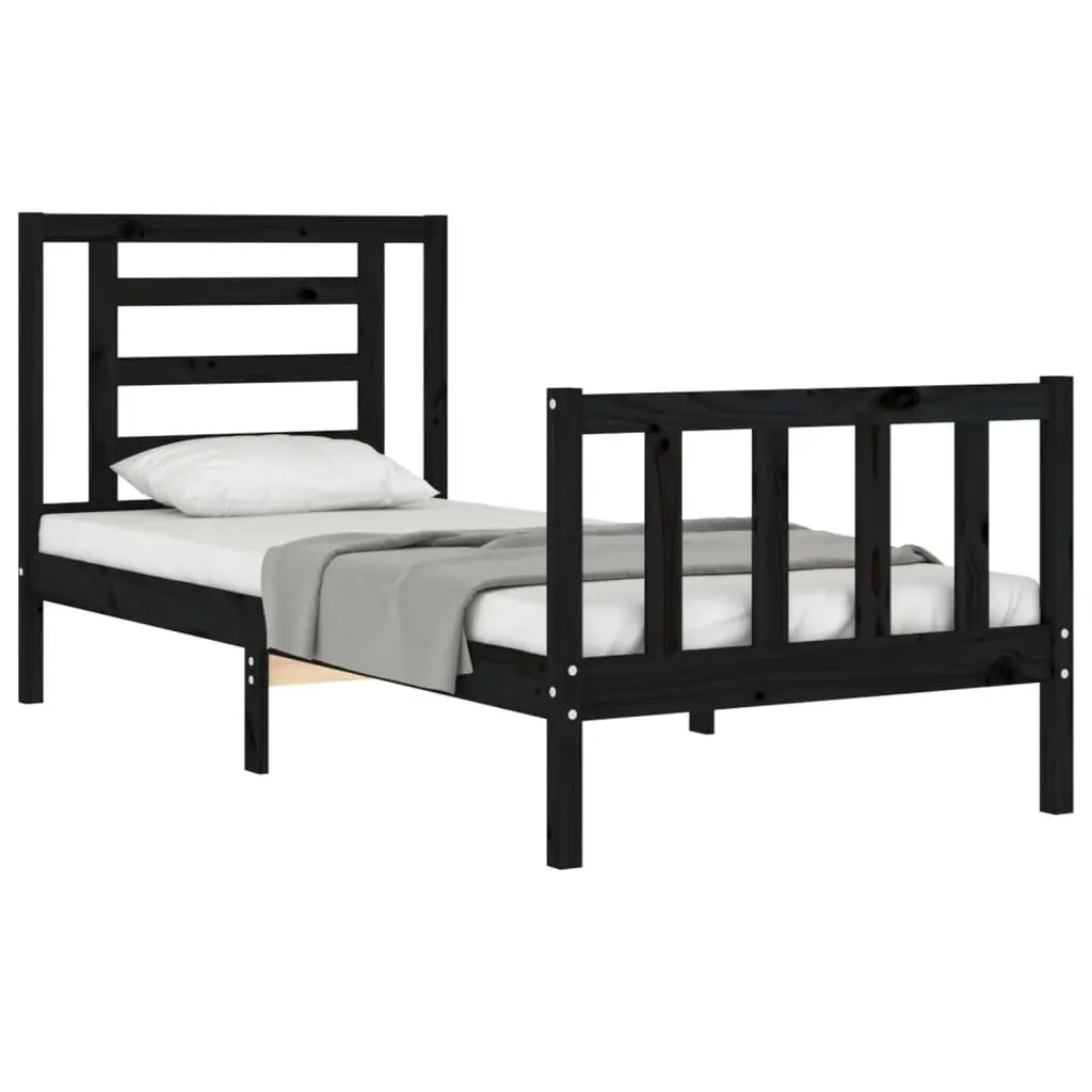 Bed Frame Solid Wood Pine Black 90x190 cm