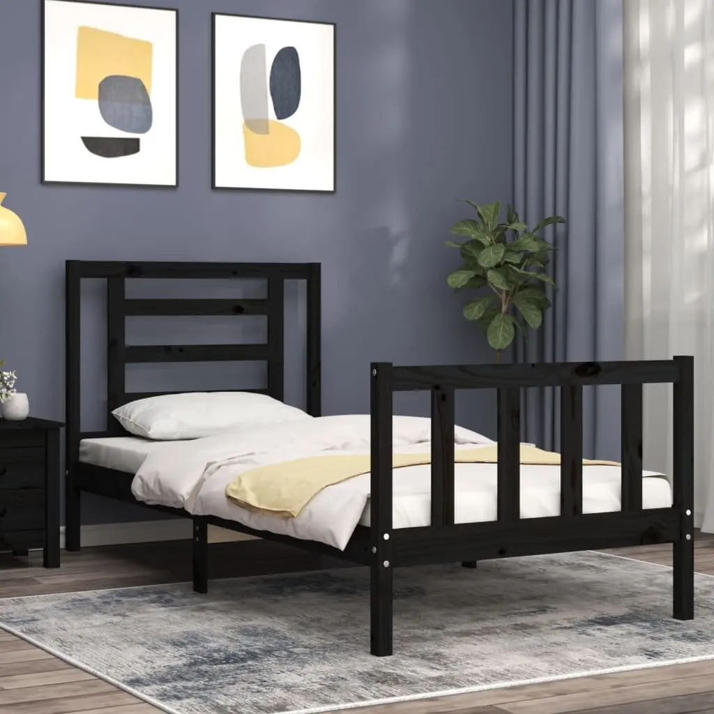 Bed Frame Solid Wood Pine Black 90x190 cm