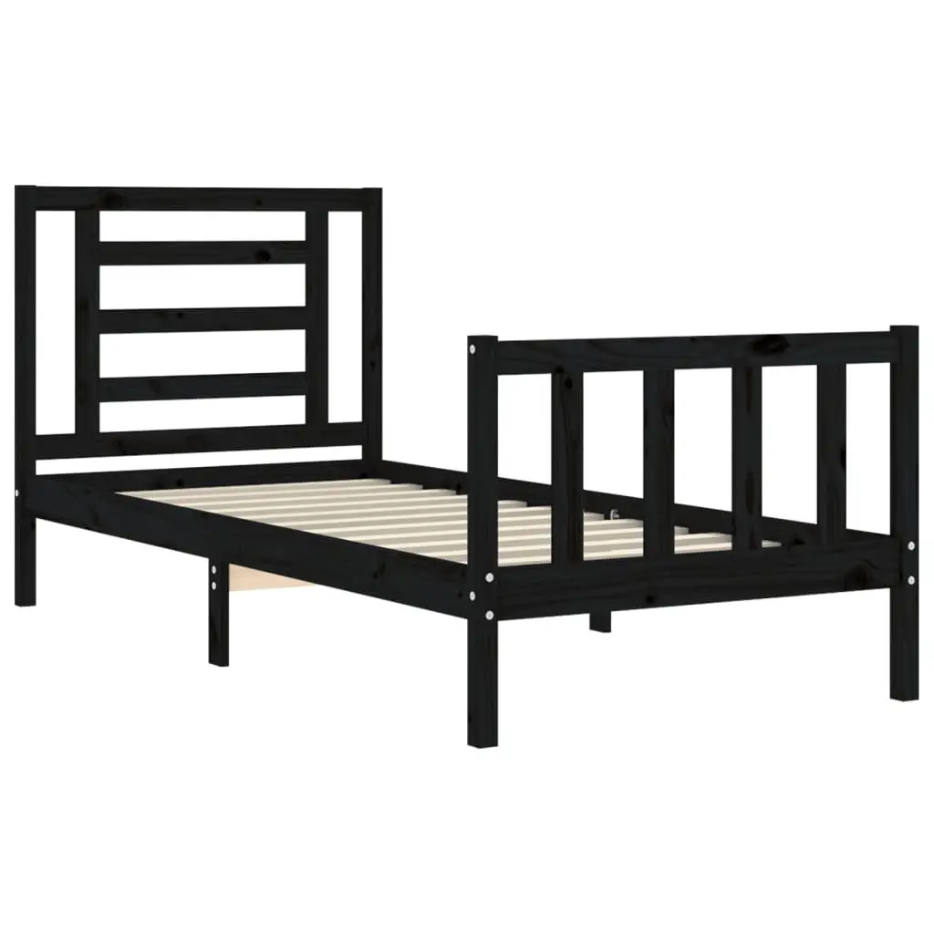 Bed Frame Solid Wood Pine Black 90x190 cm