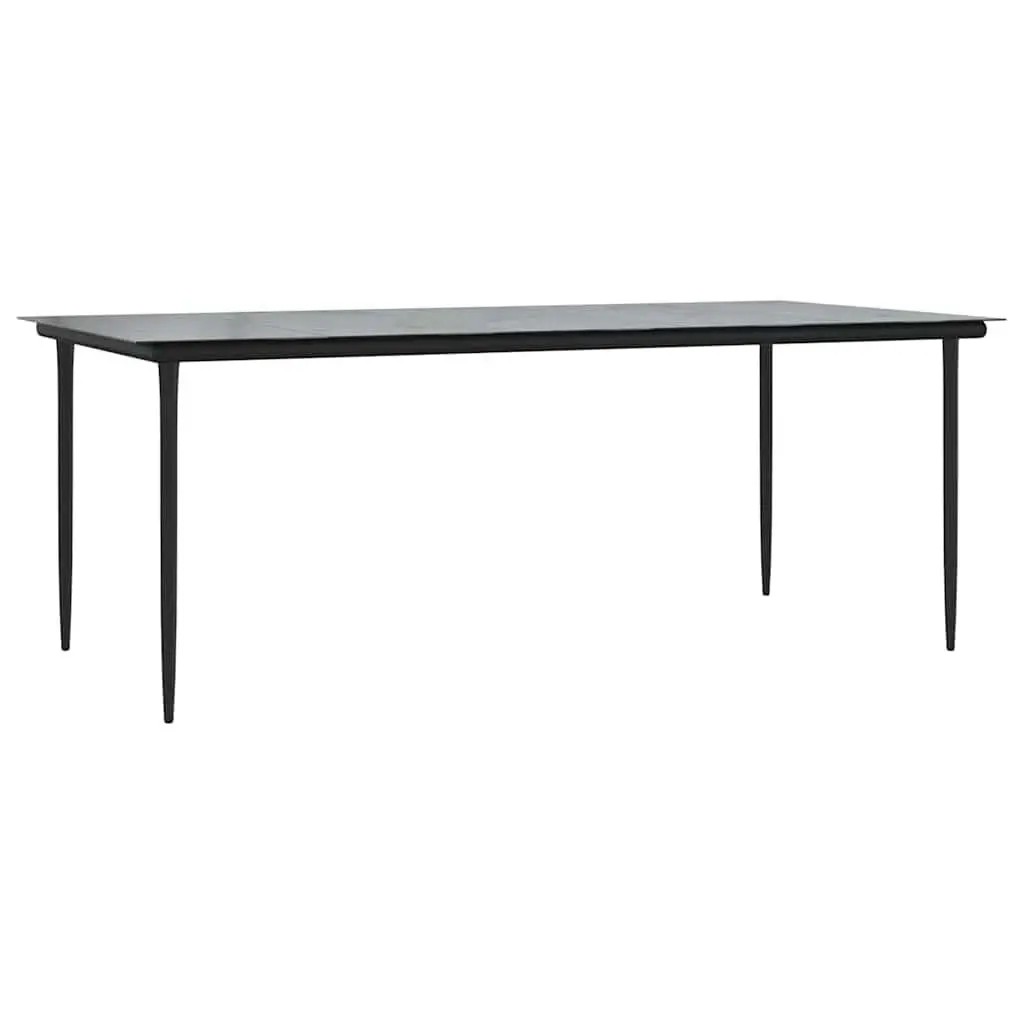 Garden Dining Table Black Powder-coated Steel Tempered Glass 200x100x74cm