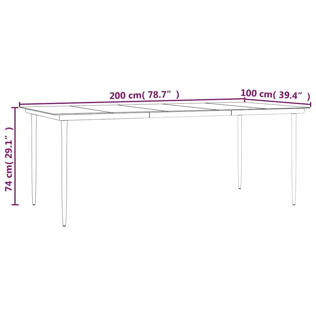 Garden Dining Table Black Powder-coated Steel Tempered Glass 200x100x74cm