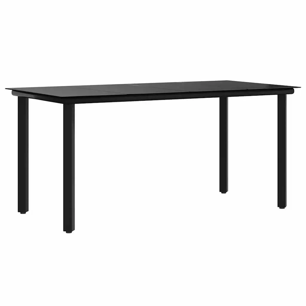 Garden Dining Table Black 160x80x74cm Outdoor Furniture Steel Frame Tempered Glass