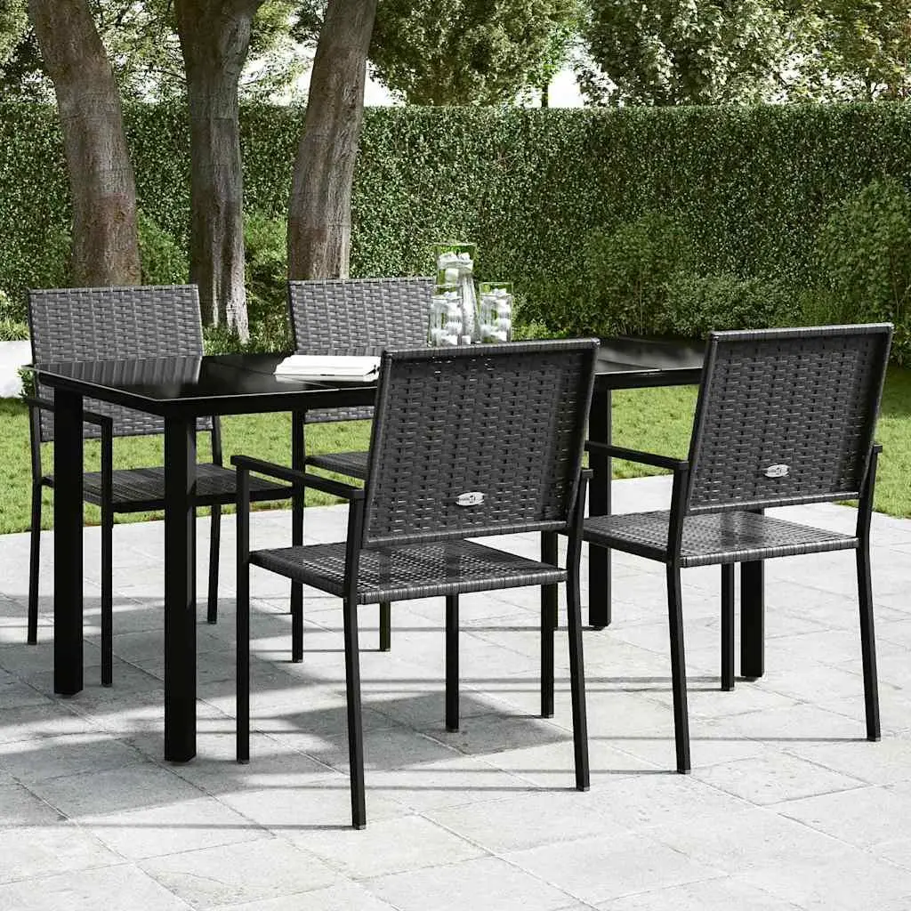 Garden Dining Table Black 160x80x74cm Outdoor Furniture Steel Frame Tempered Glass