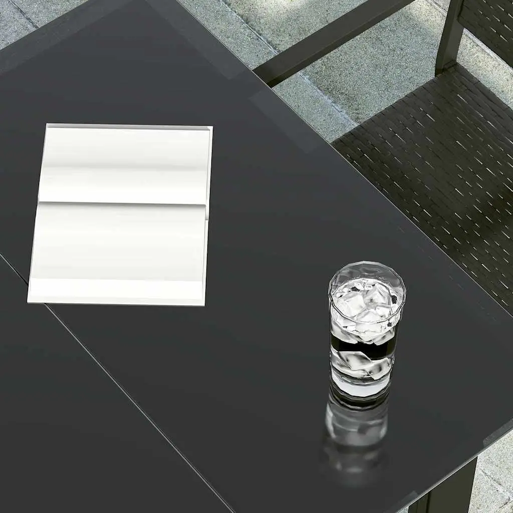 Garden Dining Table Black 160x80x74cm Outdoor Furniture Steel Frame Tempered Glass