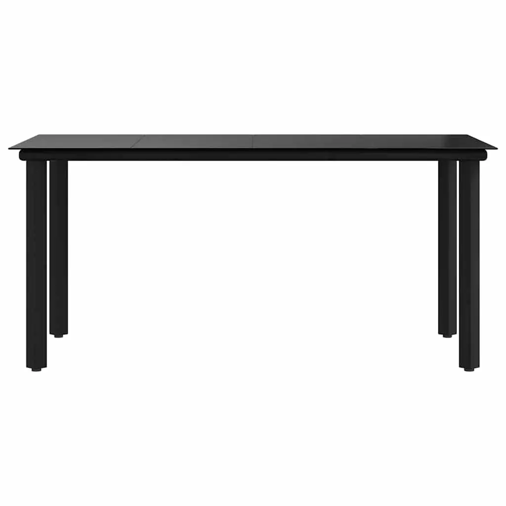 Garden Dining Table Black 160x80x74cm Outdoor Furniture Steel Frame Tempered Glass