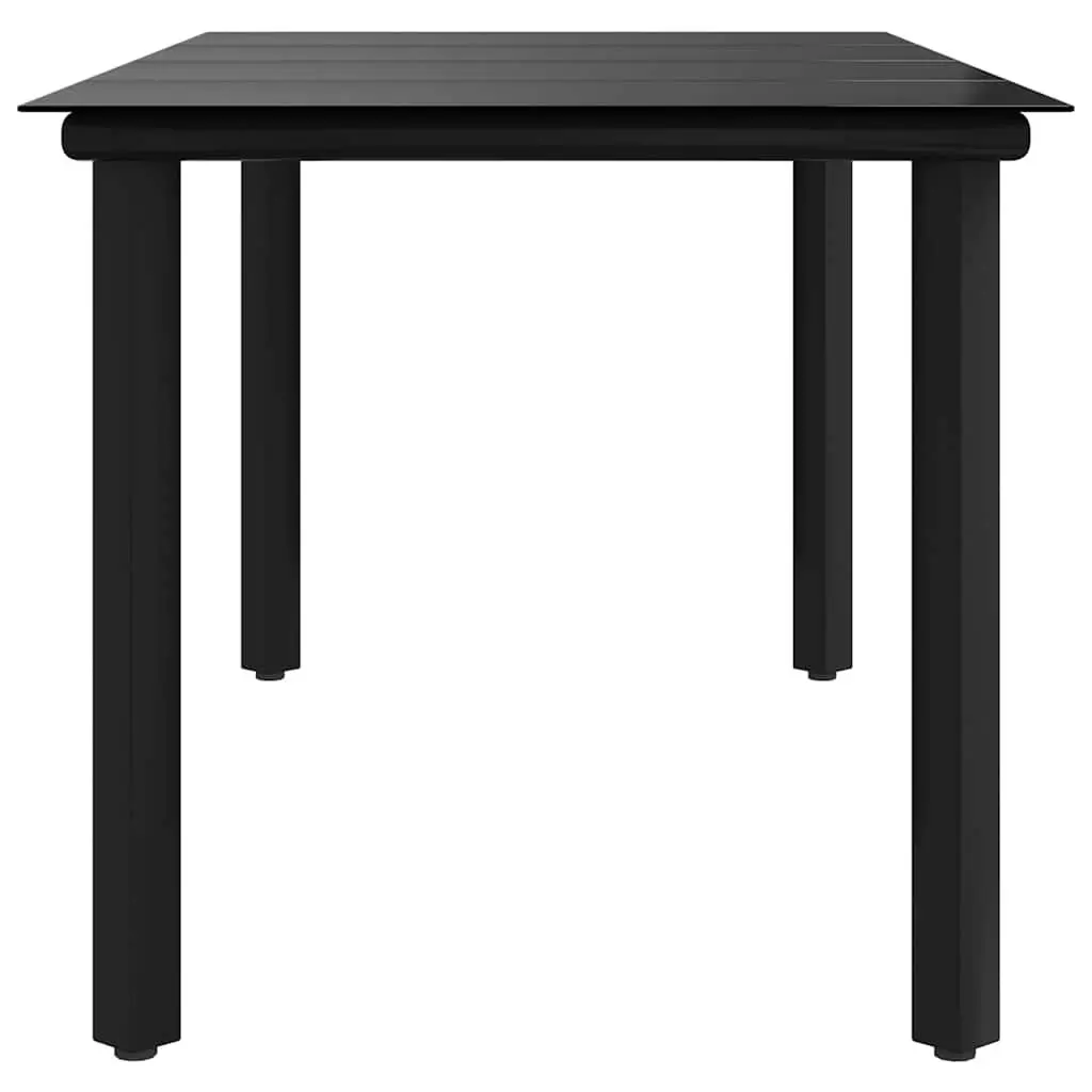 Garden Dining Table Black 160x80x74cm Outdoor Furniture Steel Frame Tempered Glass