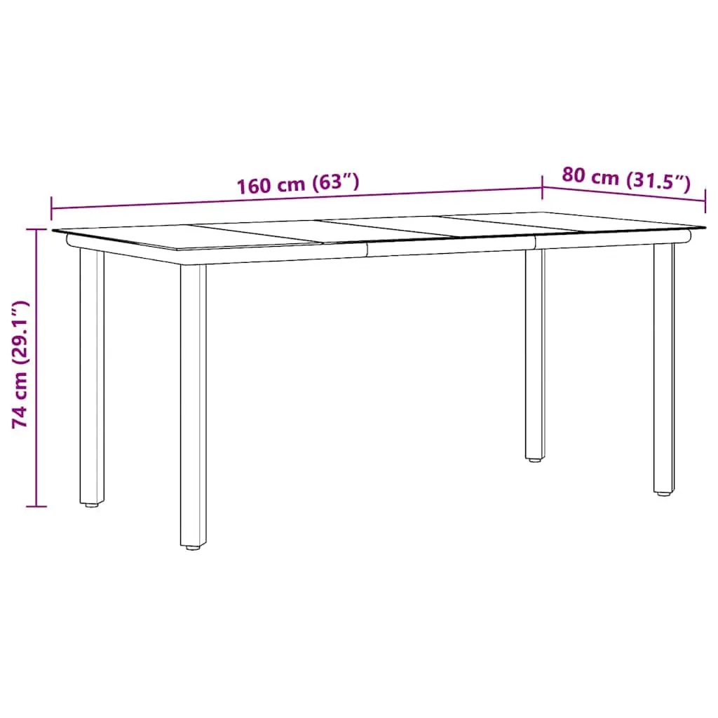 Garden Dining Table Black 160x80x74cm Outdoor Furniture Steel Frame Tempered Glass