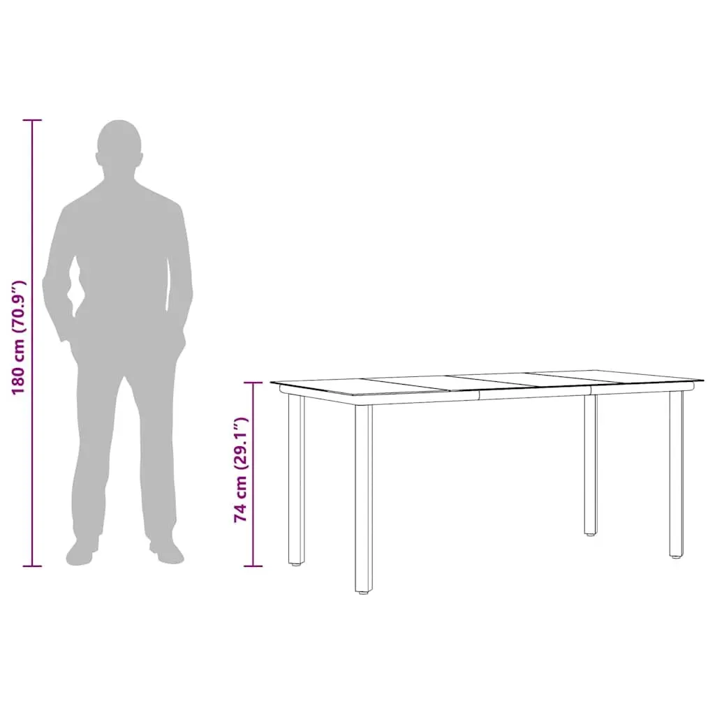 Garden Dining Table Black 160x80x74cm Outdoor Furniture Steel Frame Tempered Glass