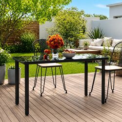 Outdoor Garden Dining Table 200x100x74cm Black Steel Tempered Glass Furniture