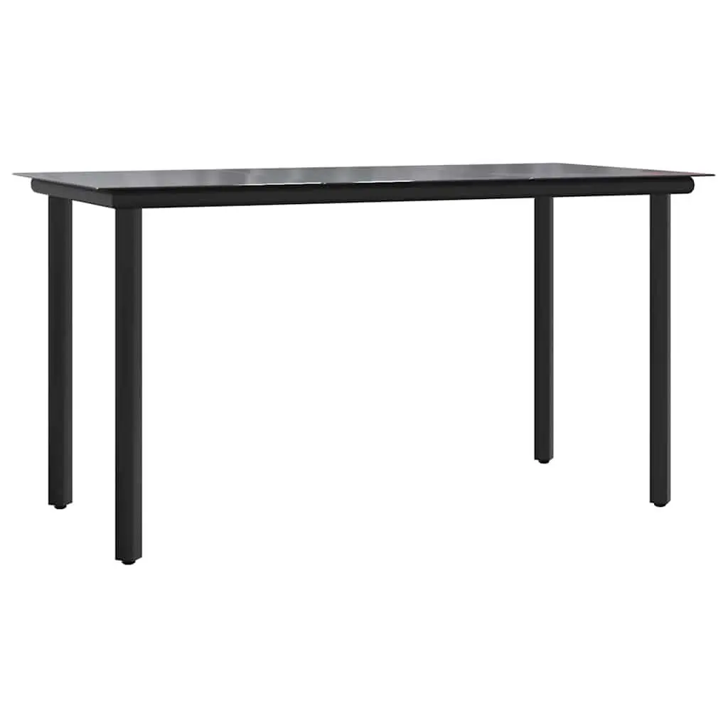 Garden Dining Table Black Powder Coated Steel Tempered Glass 200x100x74cm Outdoor Furniture