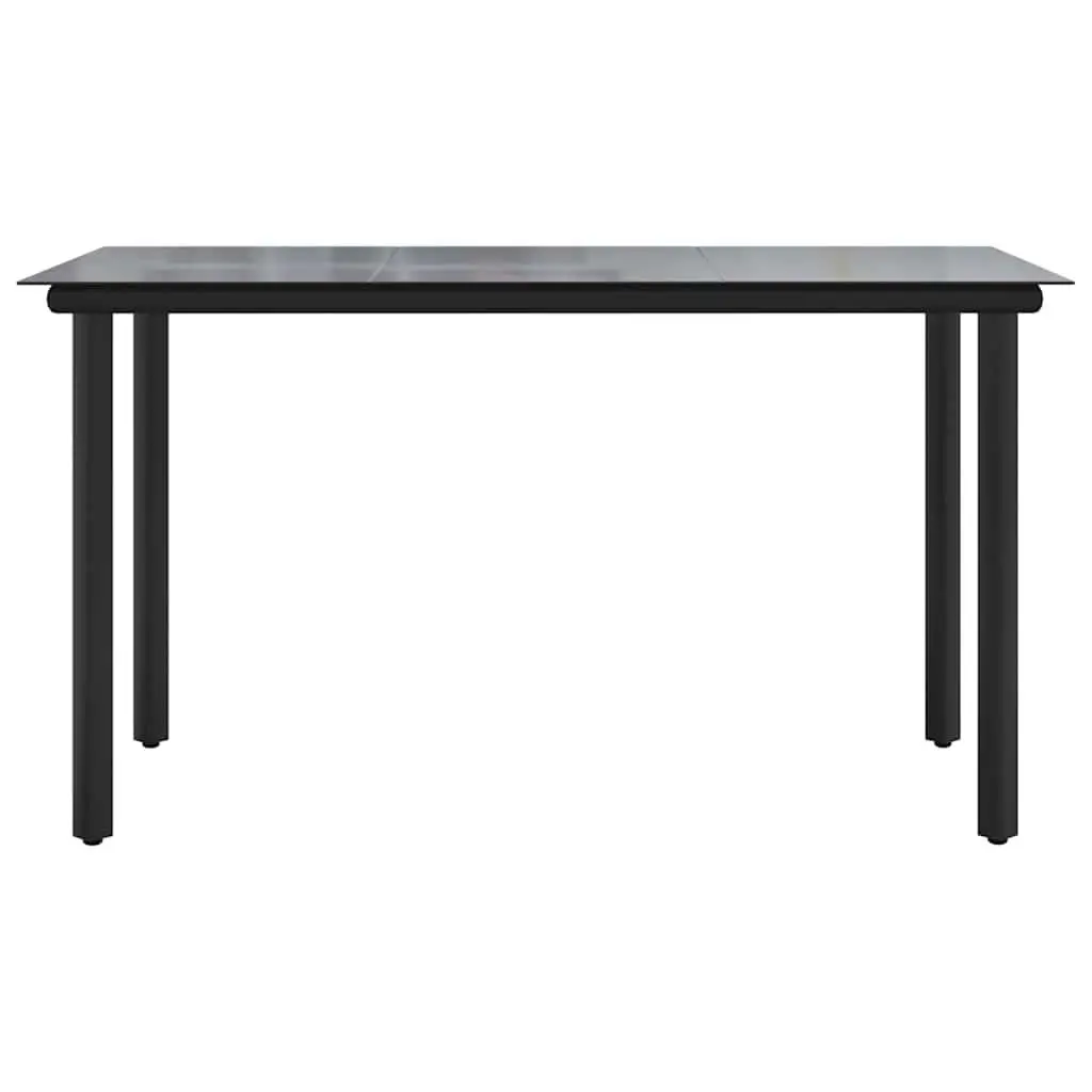 Garden Dining Table Black Powder Coated Steel Tempered Glass 200x100x74cm Outdoor Furniture