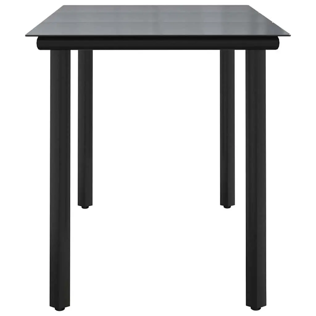Garden Dining Table Black Powder Coated Steel Tempered Glass 200x100x74cm Outdoor Furniture