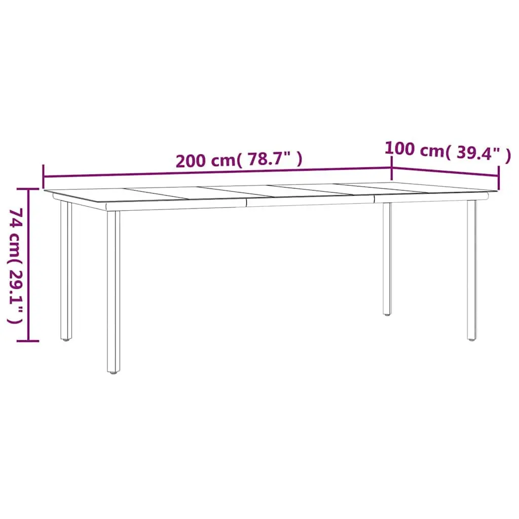 Garden Dining Table Black Powder Coated Steel Tempered Glass 200x100x74cm Outdoor Furniture