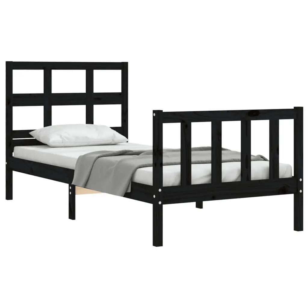 Solid Pine Wood Bed Frame Black 90x190 cm