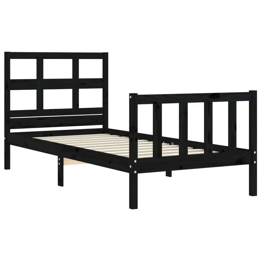 Solid Pine Wood Bed Frame Black 90x190 cm