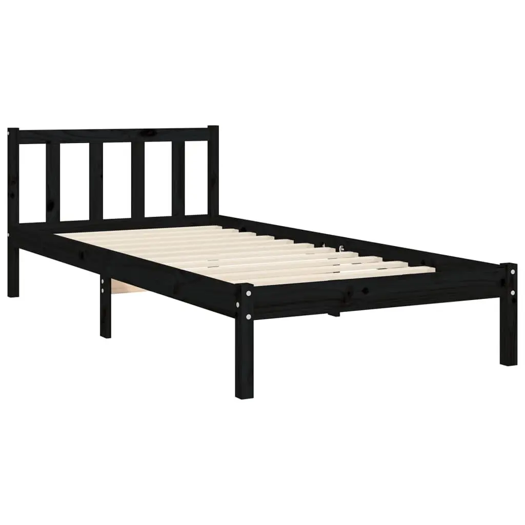 Solid Pine Wood Bed Frame Black 90x190 cm
