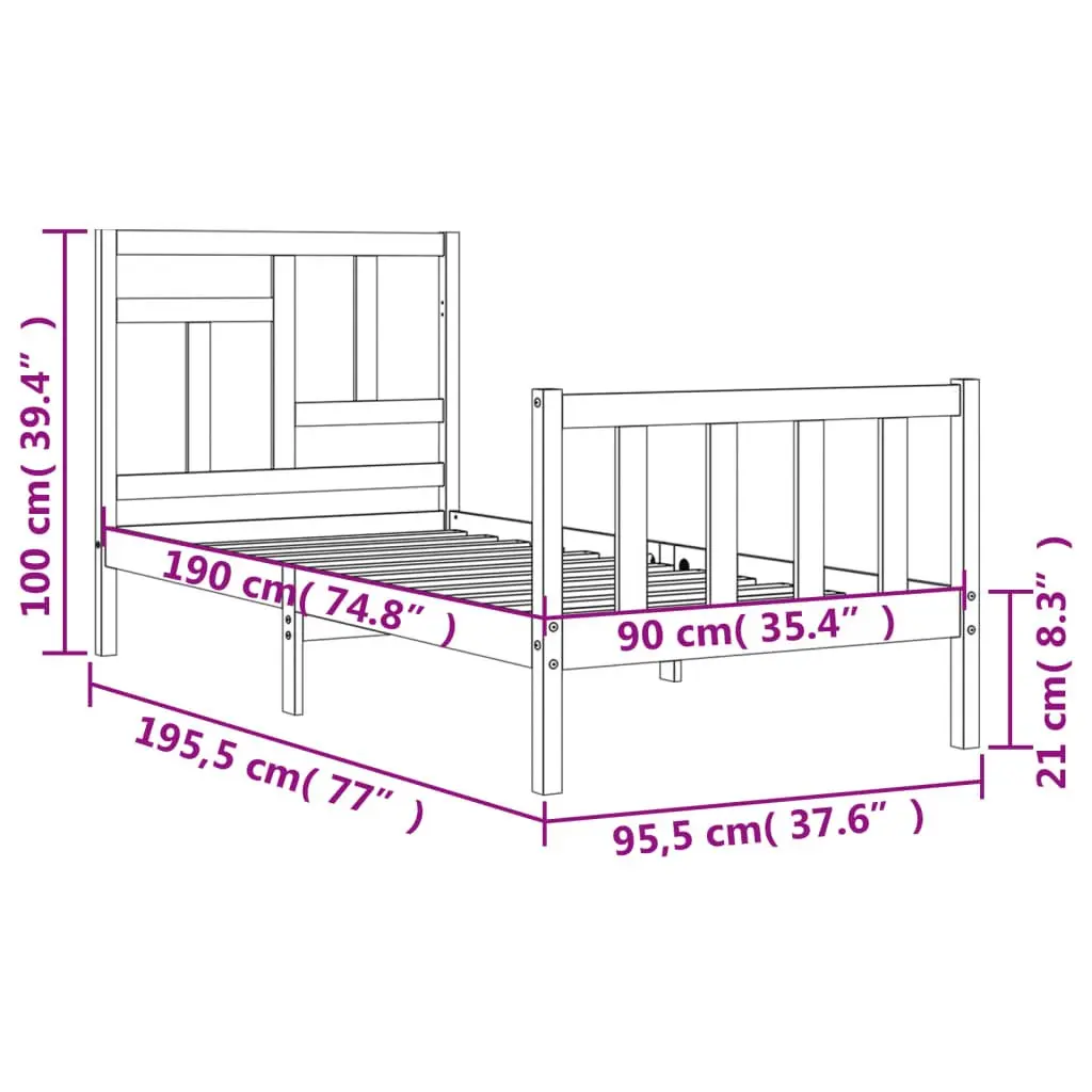 Black Pine Bed Frame 90x190 cm