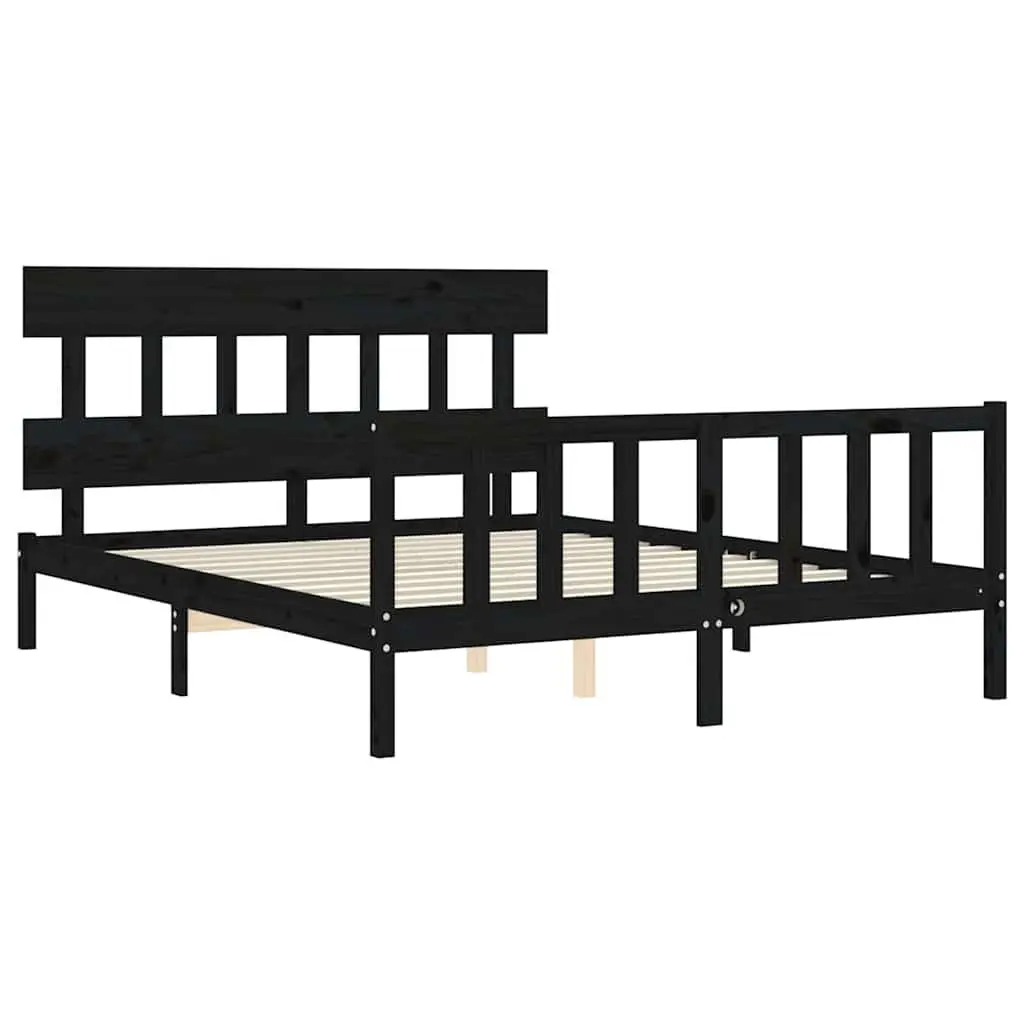 Bed Frame Solid Pine Wood Black 150x200 cm Headboard Footboard